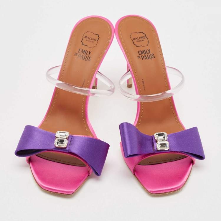 Pre Owned Malone Souliers Purple/Pink Satin Emily Slide Sandals Size 39
