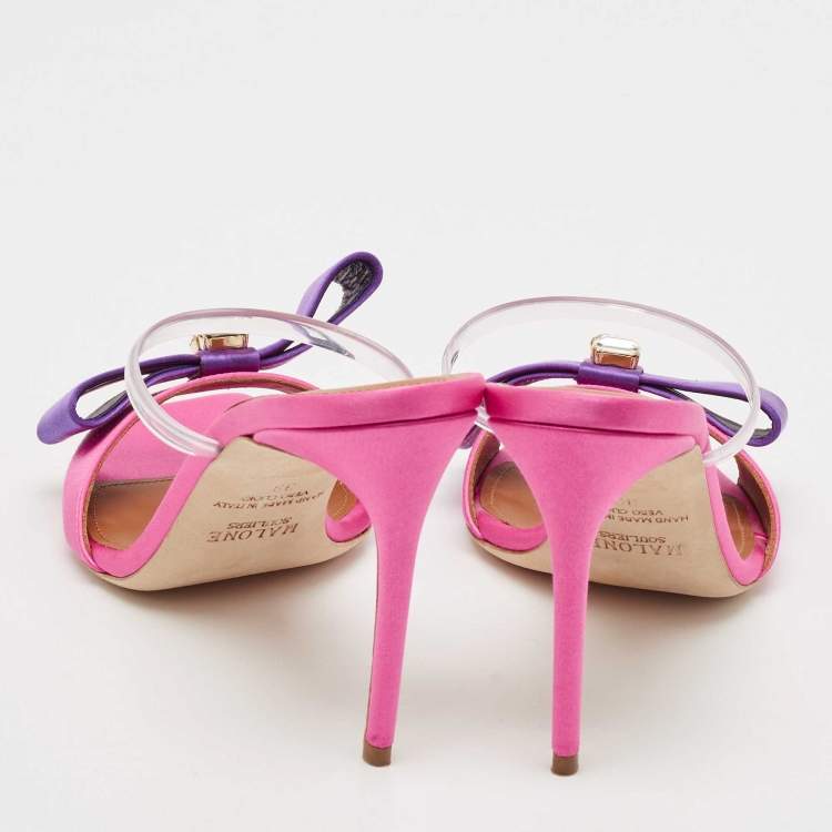 Pre Owned Malone Souliers Purple/Pink Satin Emily Slide Sandals Size 39