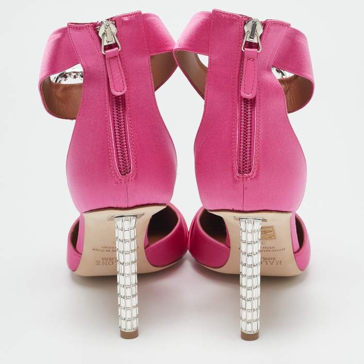 Pre Owned Malone Souliers Pink Satin Camille Ankle Strap Pumps Size 39