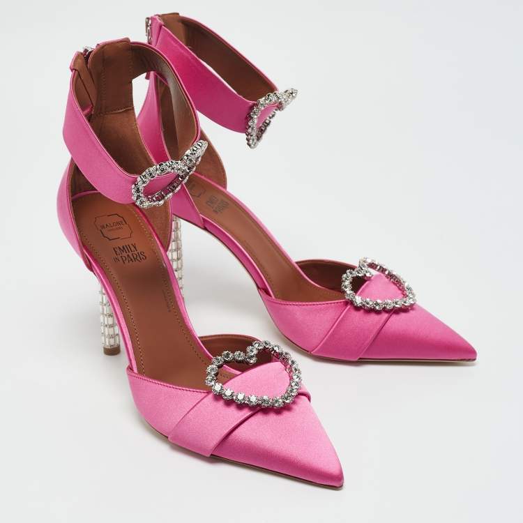 Pre Owned Malone Souliers Pink Satin Camille Ankle Strap Pumps Size 39