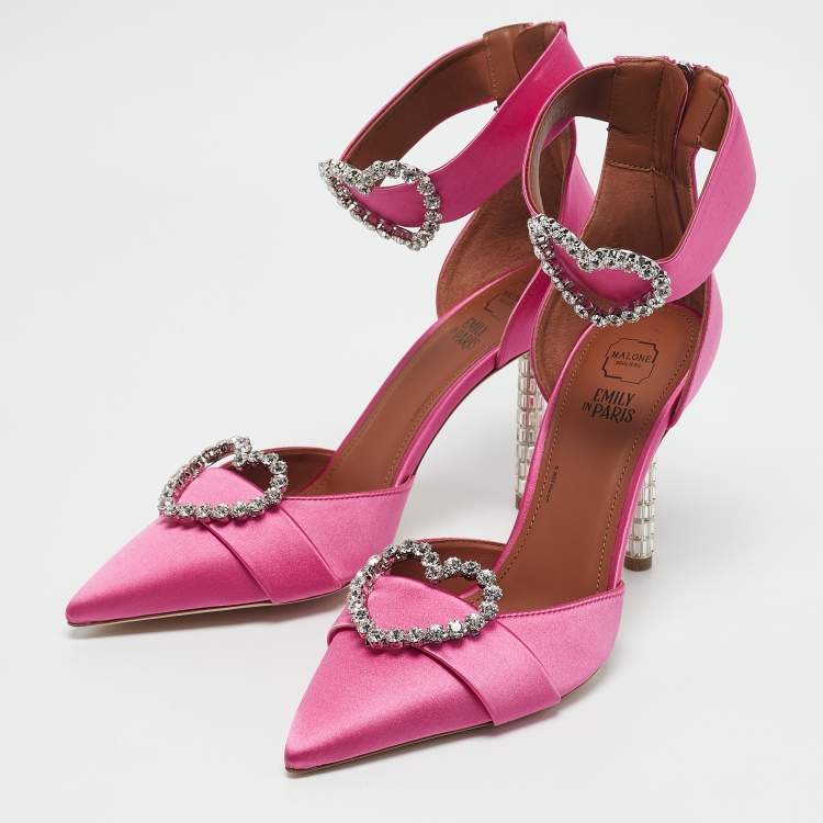 Pre Owned Malone Souliers Pink Satin Camille Ankle Strap Pumps Size 39