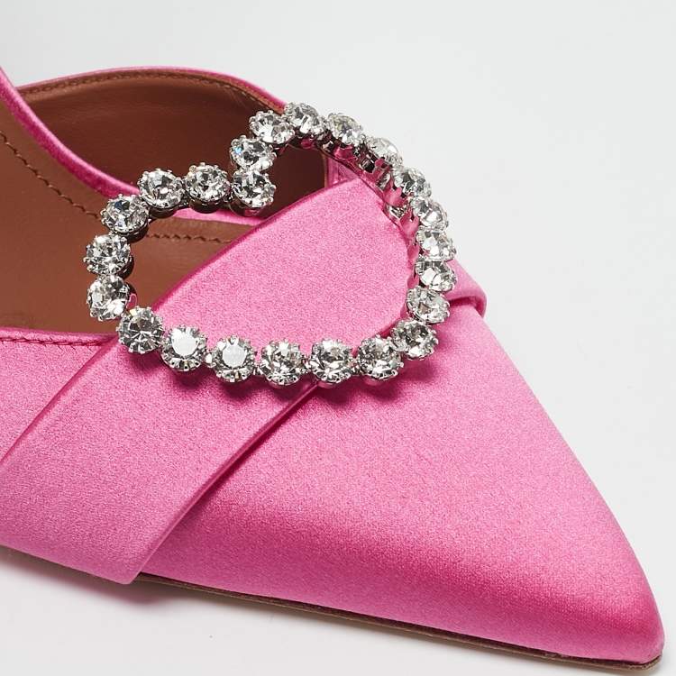 Pre Owned Malone Souliers Pink Satin Camille Ankle Strap Pumps Size 39
