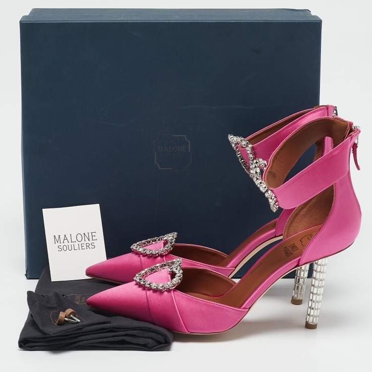 Pre Owned Malone Souliers Pink Satin Camille Ankle Strap Pumps Size 39