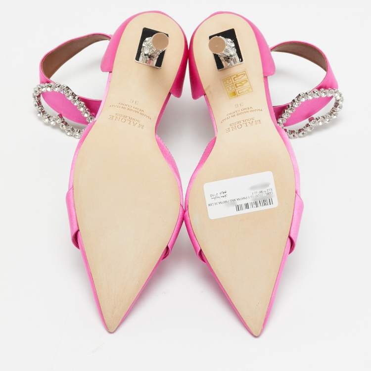 Pre Owned Malone Souliers Pink Satin Camille Ankle Strap Pumps Size 36