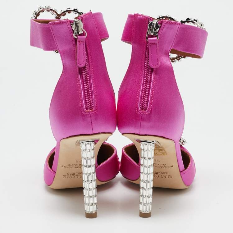 Pre Owned Malone Souliers Pink Satin Camille Ankle Strap Pumps Size 36