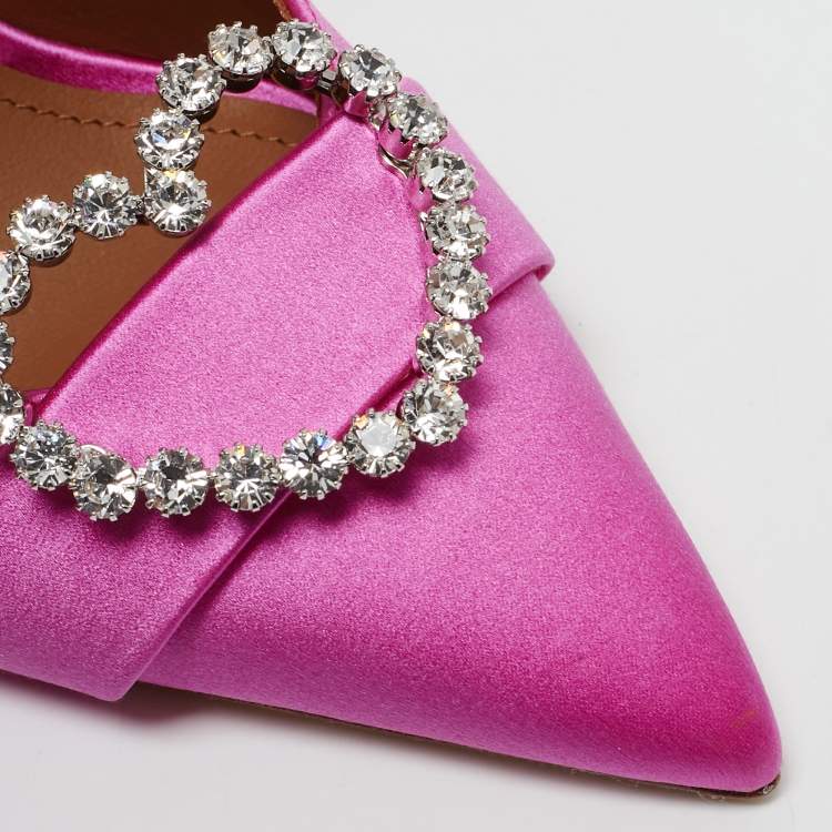 Pre Owned Malone Souliers Pink Satin Camille Ankle Strap Pumps Size 36