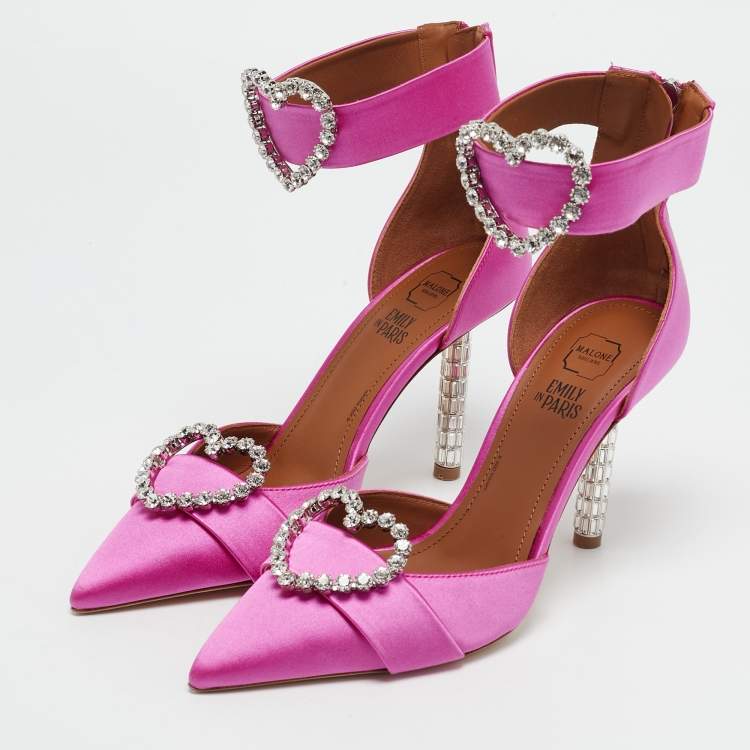 Pre Owned Malone Souliers Pink Satin Camille Ankle Strap Pumps Size 36