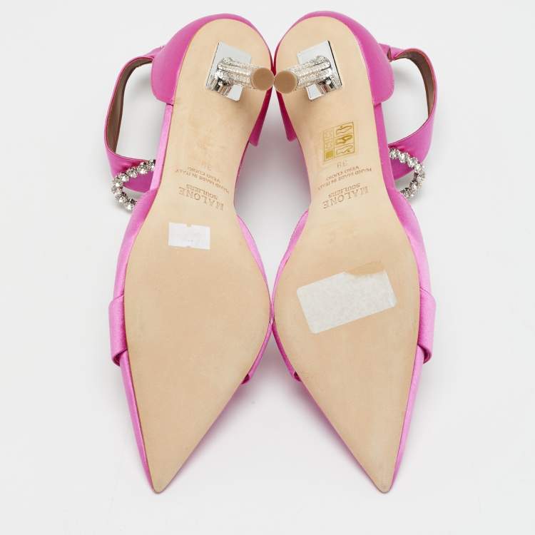 Pre Owned Malone Souliers Pink Satin Camille Ankle Strap Pumps Size 39