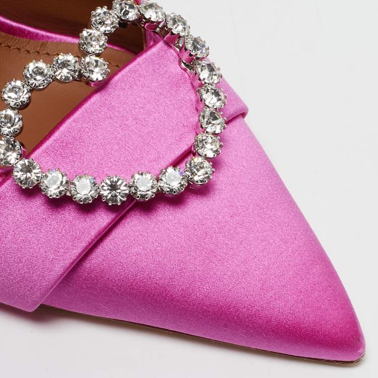 Pre Owned Malone Souliers Pink Satin Camille Ankle Strap Pumps Size 39