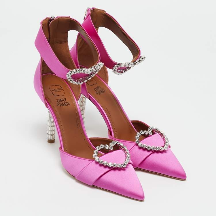 Pre Owned Malone Souliers Pink Satin Camille Ankle Strap Pumps Size 39