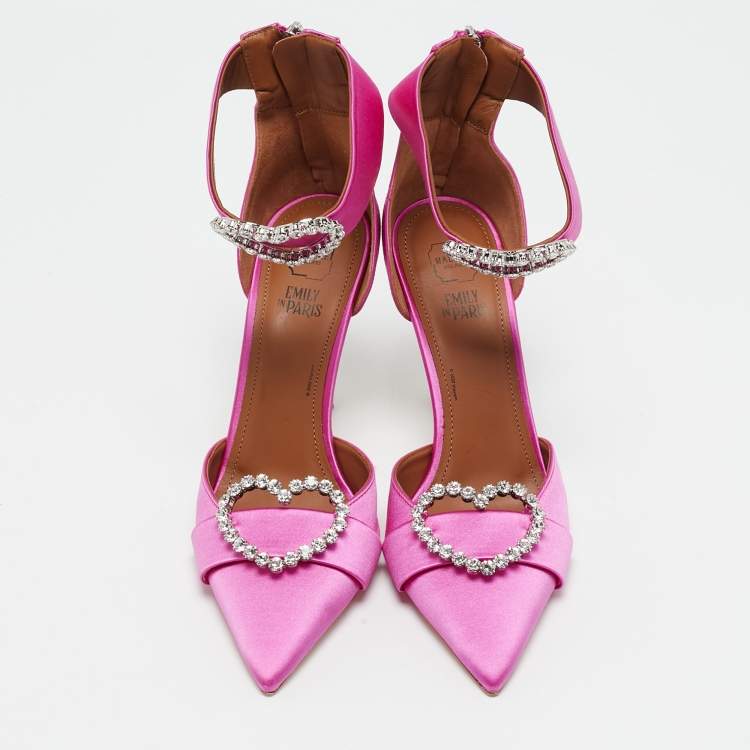 Pre Owned Malone Souliers Pink Satin Camille Ankle Strap Pumps Size 39