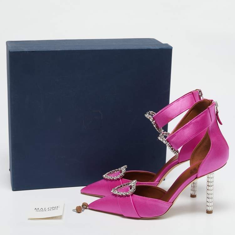 Pre Owned Malone Souliers Pink Satin Camille Ankle Strap Pumps Size 39