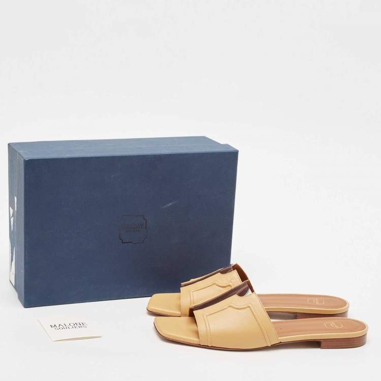 Pre Owned Malone Souliers Beige Leather and PVC Flat Slide Sandals Size 39.5