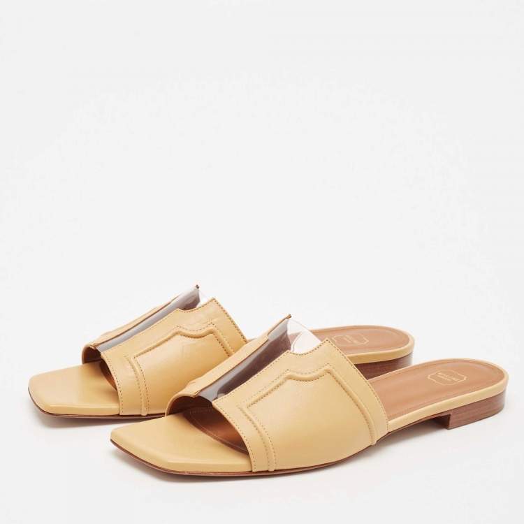 Pre Owned Malone Souliers Beige Leather and PVC Flat Slide Sandals Size 39.5