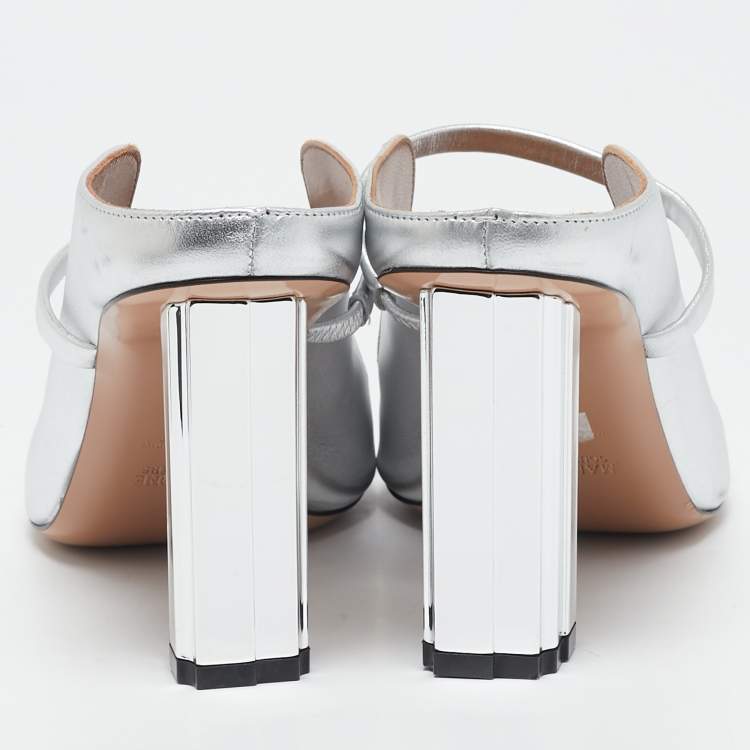 مملوكة مسبقًا Malone Souliers Silver Leather Nara Slide Sandals Size 41.5