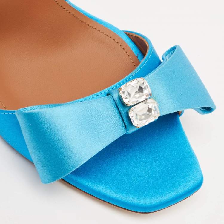 Pre Owned Malone Souliers Blue Satin Emily Mules Size 38