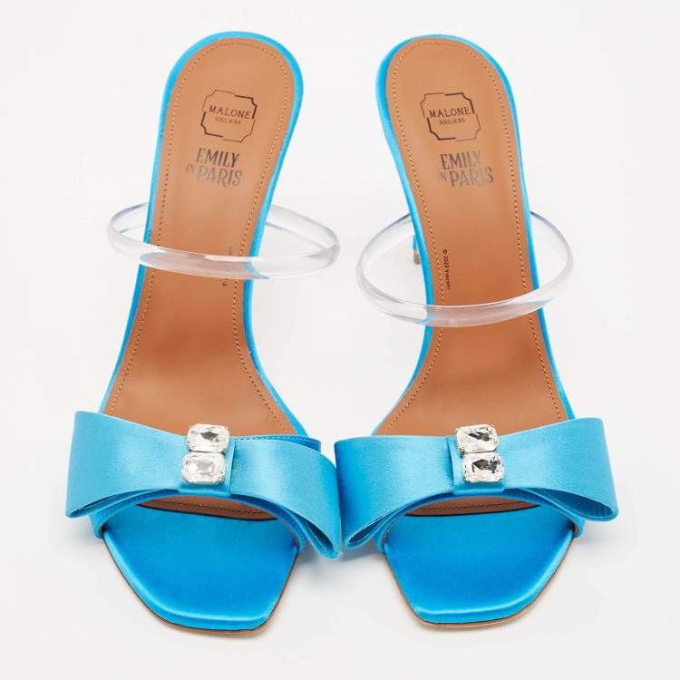 Pre Owned Malone Souliers Blue Satin Emily Mules Size 38