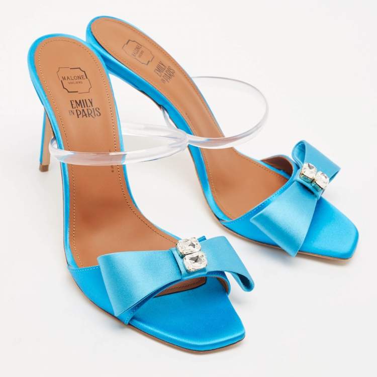 Pre Owned Malone Souliers Blue Satin Emily Mules Size 38
