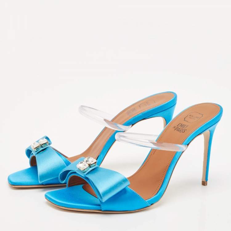 Pre Owned Malone Souliers Blue Satin Emily Mules Size 38