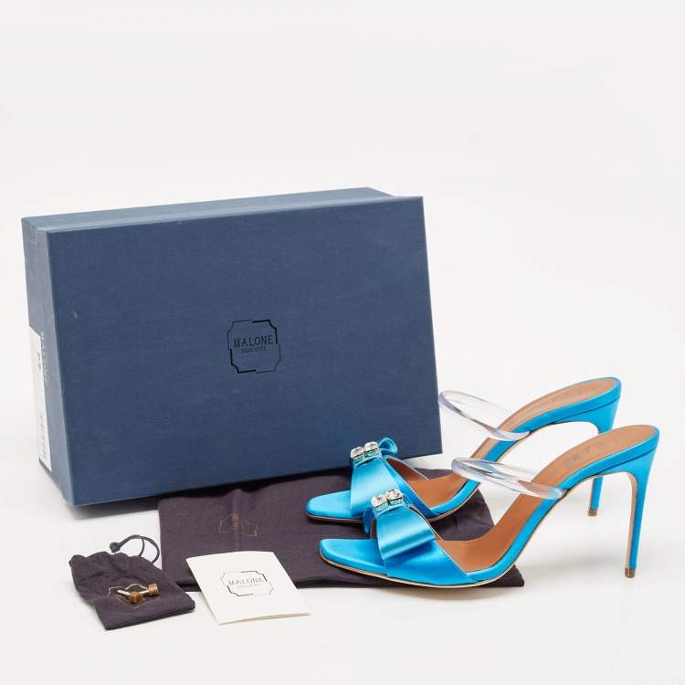 Pre Owned Malone Souliers Blue Satin Emily Mules Size 38