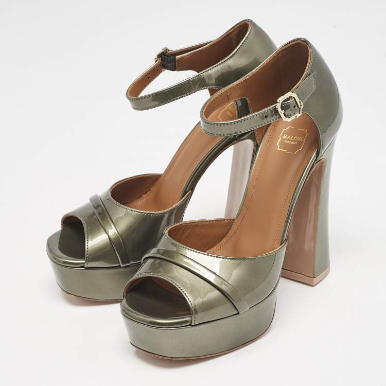 مملوكة مسبقًا Malone Souliers Green Patent Leather Yuri Platform Sandals Size 36
