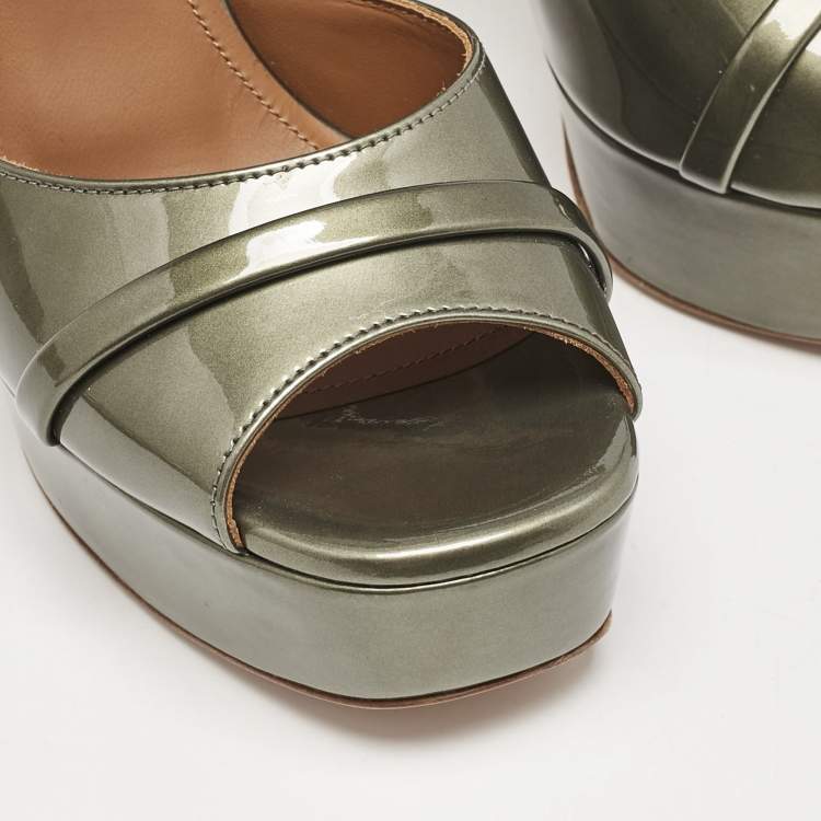 مملوكة مسبقًا Malone Souliers Green Patent Leather Yuri Platform Sandals Size 36
