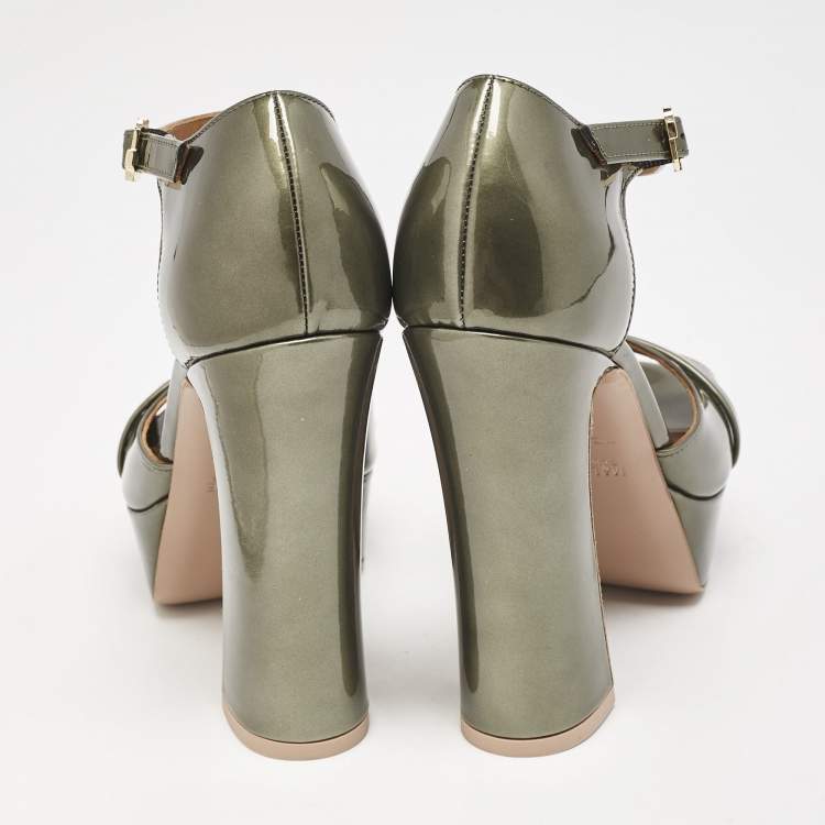 مملوكة مسبقًا Malone Souliers Green Patent Leather Yuri Platform Sandals Size 36