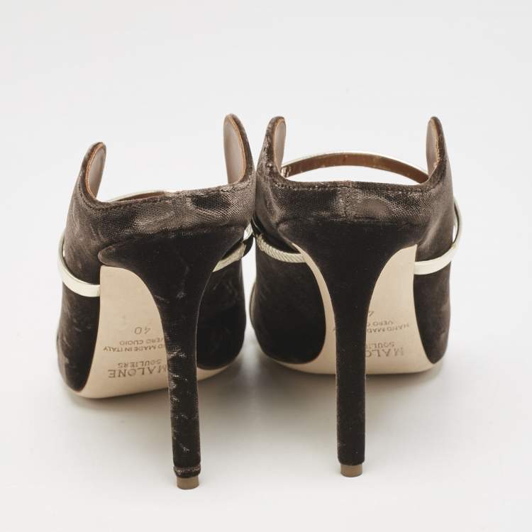 Pre Owned Malone Souliers Brown/Gold Velvet and Leather Maureen Mules Size 40
