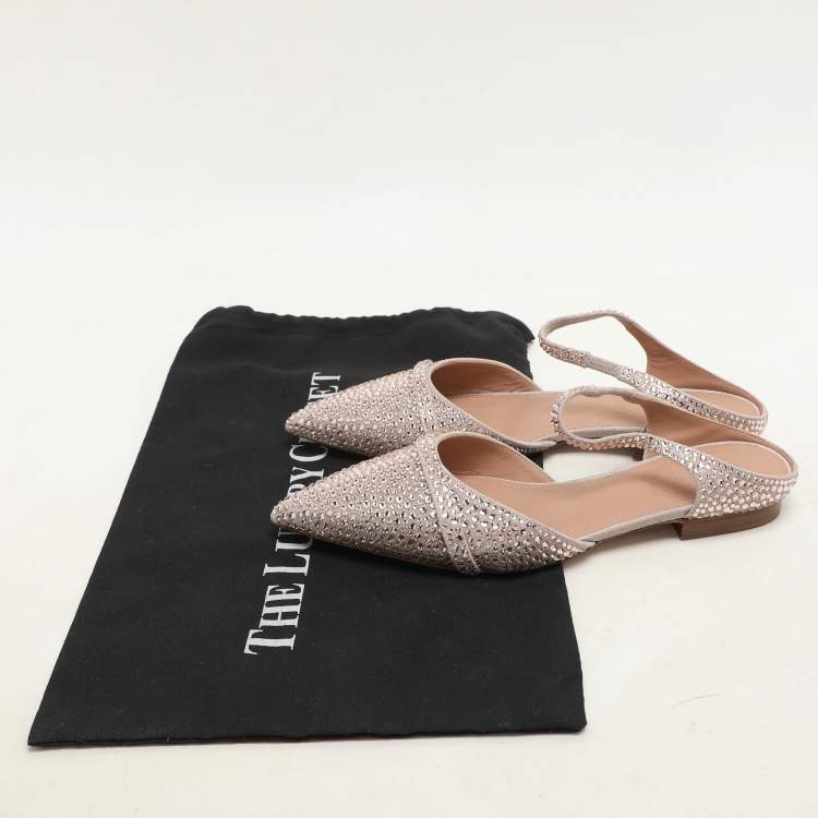 Pre Owned Malone Souliers Pink Suede Crystal Embellished Uma Flat Mules Size 38