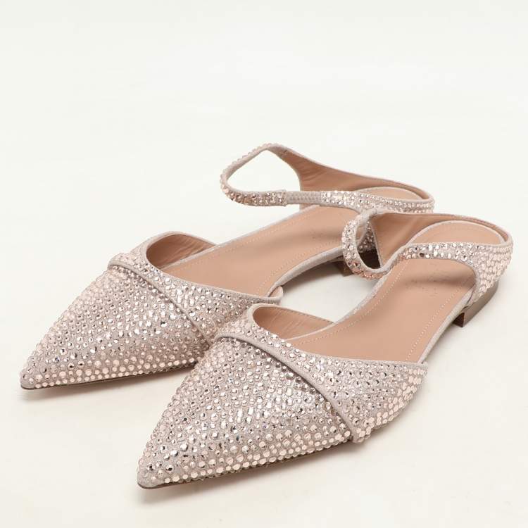Pre Owned Malone Souliers Pink Suede Crystal Embellished Uma Flat Mules Size 38