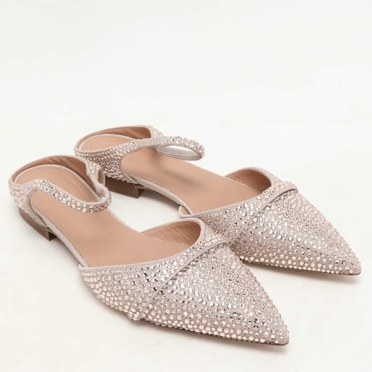 Pre Owned Malone Souliers Pink Suede Crystal Embellished Uma Flat Mules Size 38