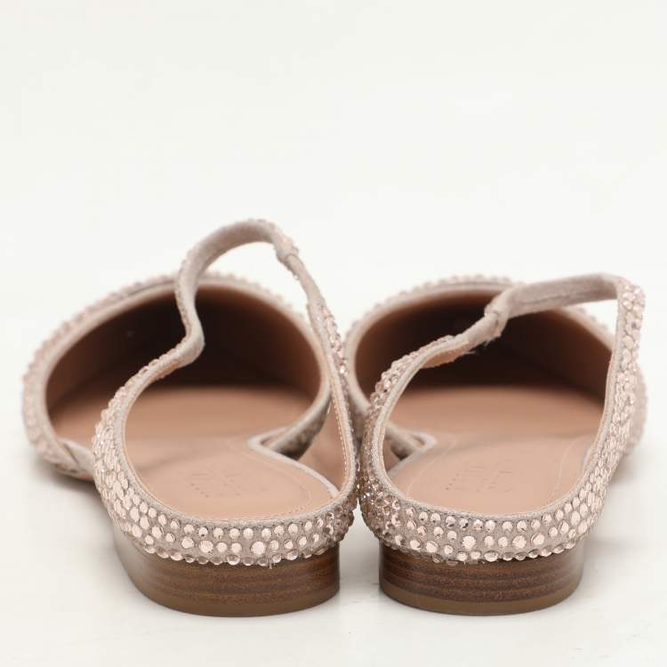 Pre Owned Malone Souliers Pink Suede Crystal Embellished Uma Flat Mules Size 38