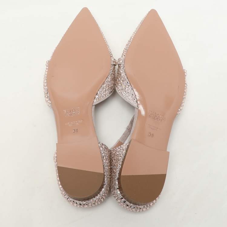 Pre Owned Malone Souliers Pink Suede Crystal Embellished Uma Flat Mules Size 38