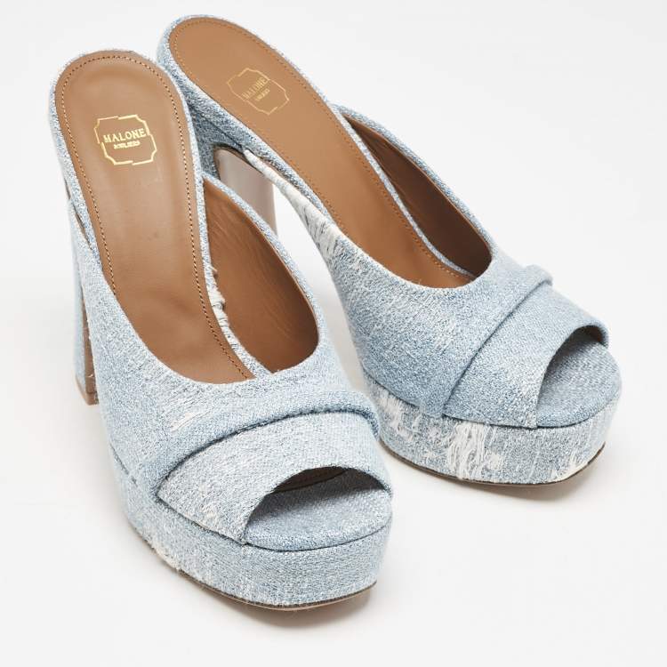 Pre Owned Malone Souliers Blue Denim Yasmin Platform Mules Size 38