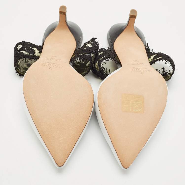 Pre Owned Malone Souliers x Emanuel Ungaro White/Black Lace and Leather Maisie Mules Size 36