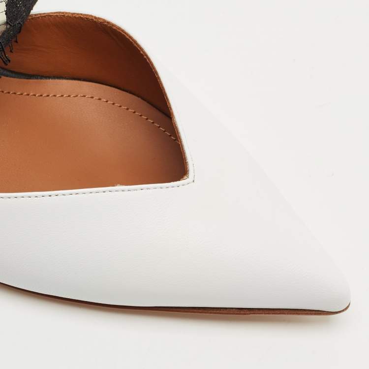 Pre Owned Malone Souliers x Emanuel Ungaro White/Black Lace and Leather Maisie Mules Size 36