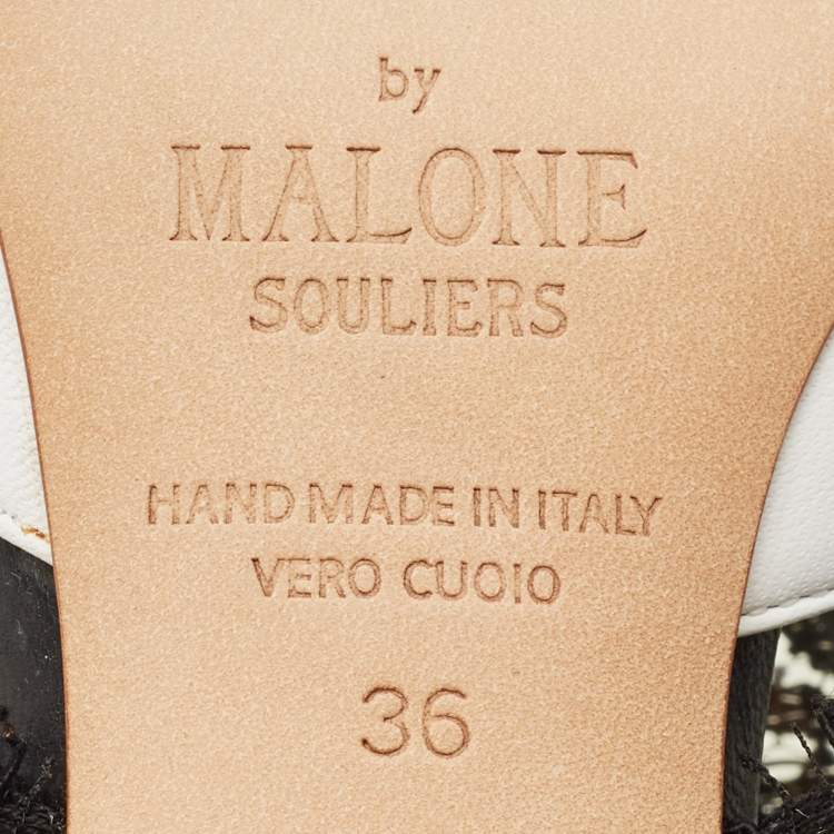 Pre Owned Malone Souliers x Emanuel Ungaro White/Black Lace and Leather Maisie Mules Size 36