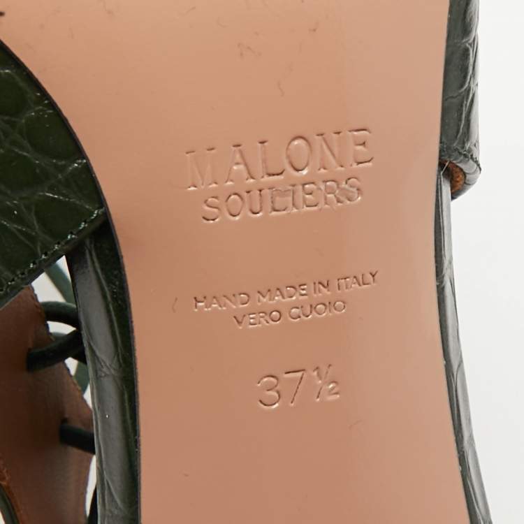 Pre Owned Malone Souliers Green Croc Embossed Leather Montana Pumps Size 37.5