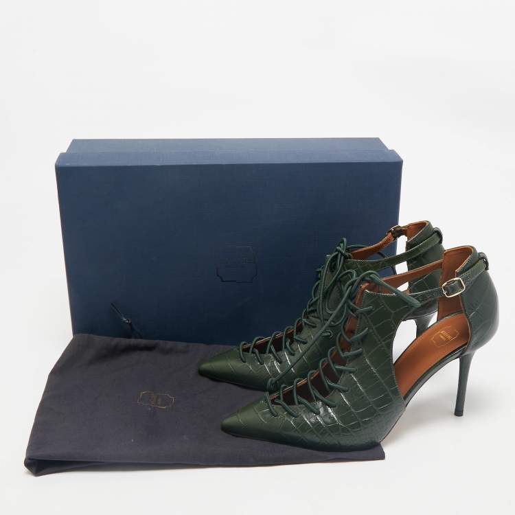 Pre Owned Malone Souliers Green Croc Embossed Leather Montana Pumps Size 37.5