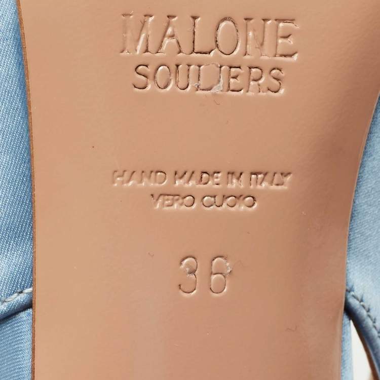 Pre Owned Malone Souliers Light Blue Satin Vilma Crystals Slingback Pumps Size 36