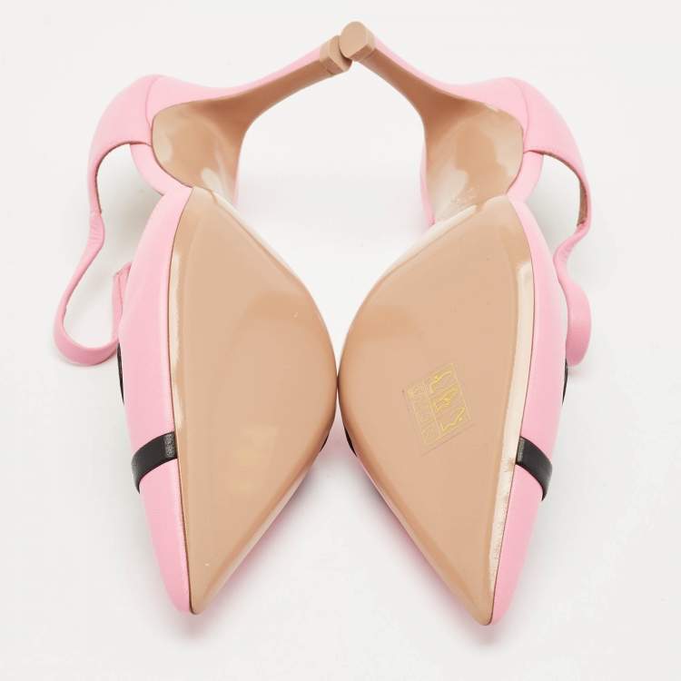 Pre Owned Malone Souliers Pink/Black Leather Bonnie Slide Sandals Size 37