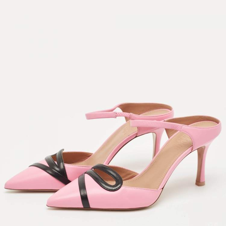Pre Owned Malone Souliers Pink/Black Leather Bonnie Slide Sandals Size 37