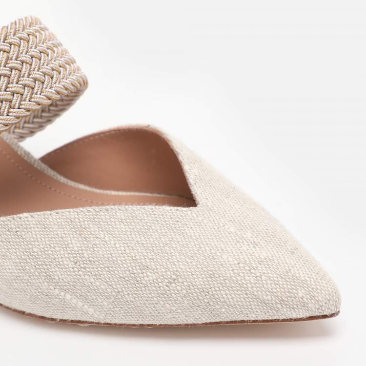 Pre Owned Malone Souliers Grey Canvas And Woven Fabric Maisie Mules Size 36