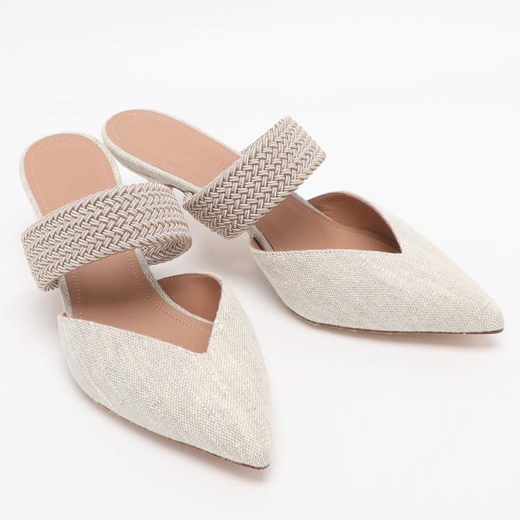Pre Owned Malone Souliers Grey Canvas And Woven Fabric Maisie Mules Size 36
