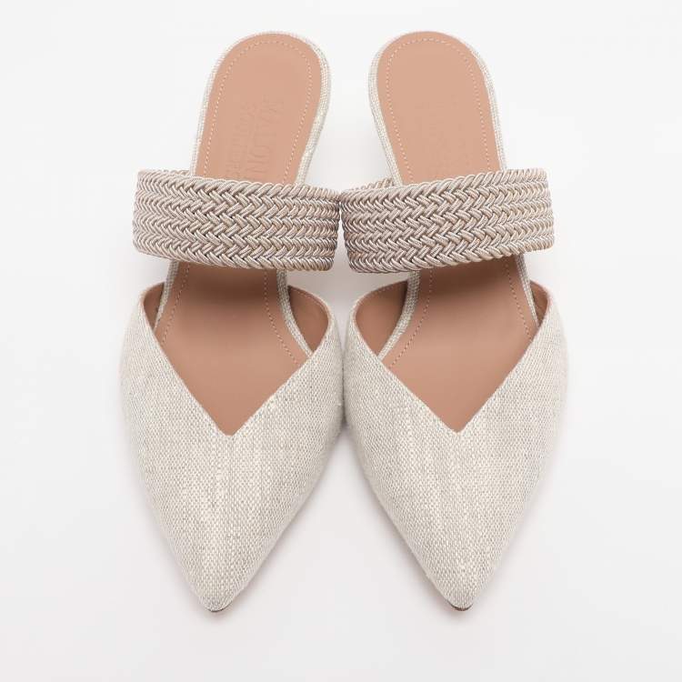 Pre Owned Malone Souliers Grey Canvas And Woven Fabric Maisie Mules Size 36