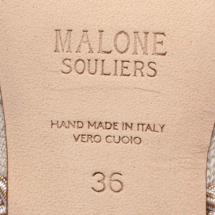 Pre Owned Malone Souliers Grey Canvas And Woven Fabric Maisie Mules Size 36