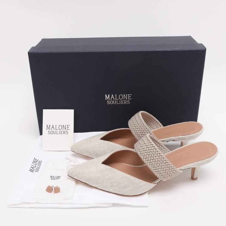 Pre Owned Malone Souliers Grey Canvas And Woven Fabric Maisie Mules Size 36