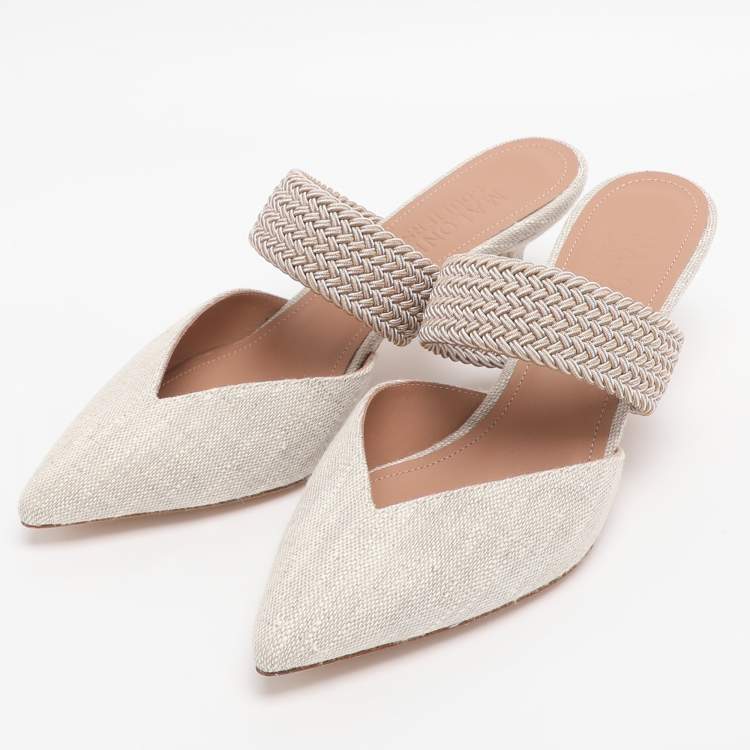 Pre Owned Malone Souliers Grey Canvas And Woven Fabric Maisie Mules Size 36