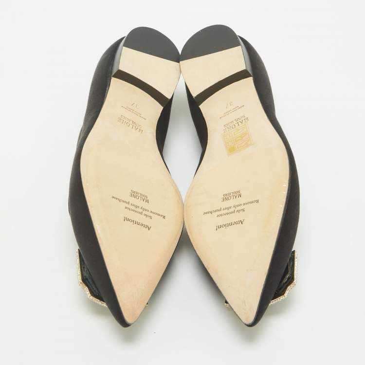 Pre Owned Malone Souliers Black Satin Lina Ballet Flats Size 37