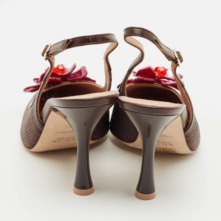Pre Owned Malone Souliers Brown Raffia and Leather Chrissy Slingback Pumps Size 39